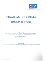 APA INSURANCE LTD – PRIVATE MOTOR VEHICLE INSURANCE PROPOSAL FORM